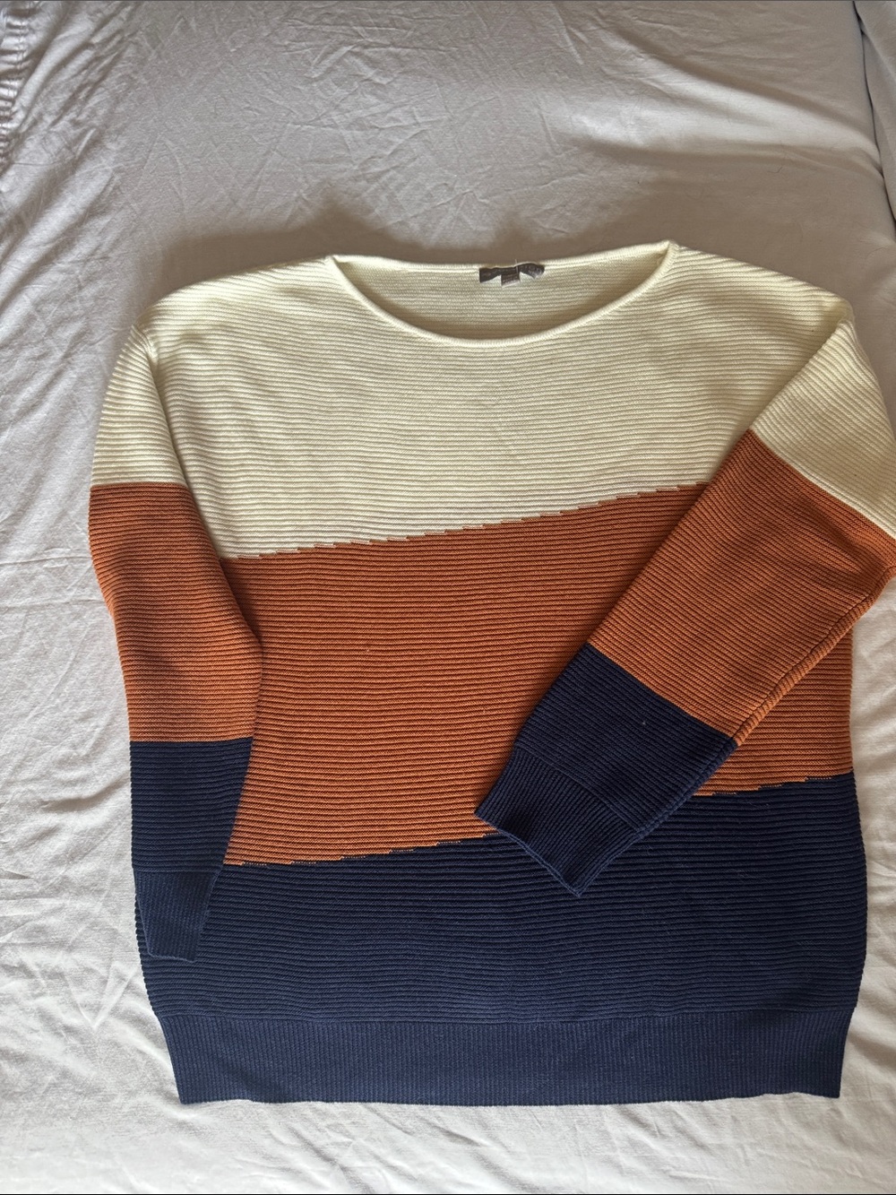 Colorblock Crewneck Sweater in Cream, Rust & Navy